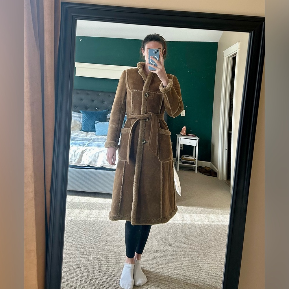 (SOLD) Vintage Shearling coat with tie waist